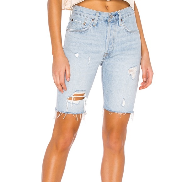 Levi’s Slouch Long Distressed cutoff denim Shorts